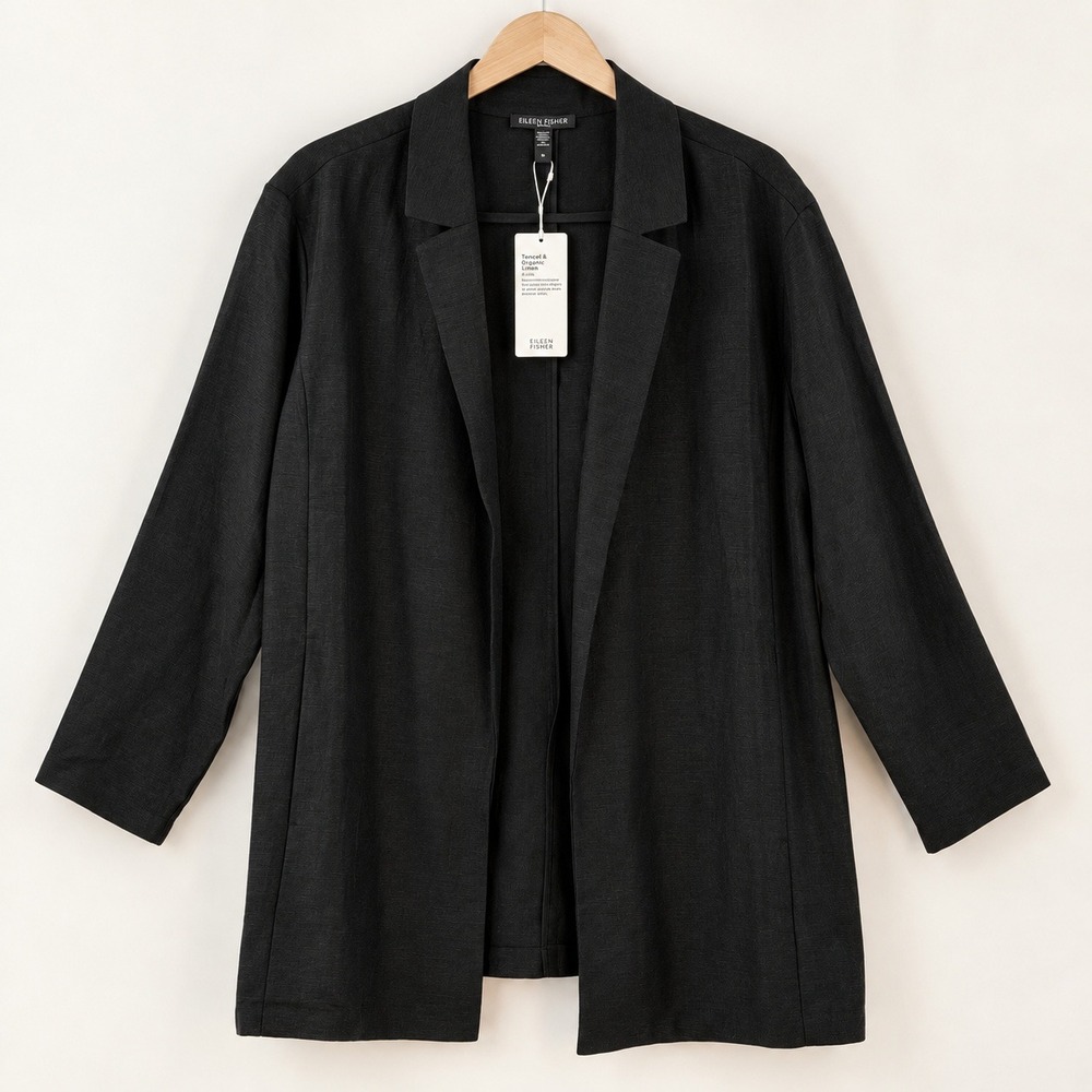 Eileen Fisher Quiet Luxury Notch Collar Blazer Woman 1X Minimalist Linen Black
